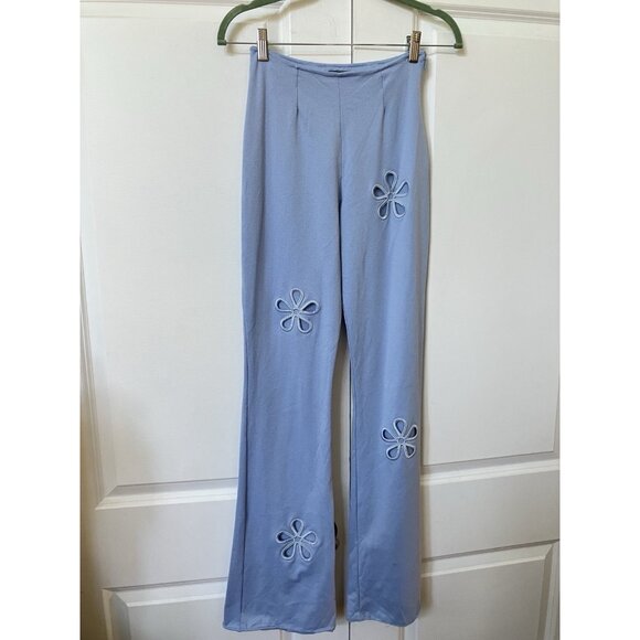 Y2K Angee Pants Womens Blue Floral Cutout High Rise Kick Flare 2000s - Picture 16 of 16